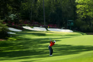 A Golfer Is Hitting A Ball On The Green Wallpaper