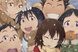 A Group Of Anime Characters Are Smiling In The Snow Wallpaper