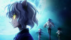 A Group Of Anime Characters Standing In Front Of The Moon Wallpaper
