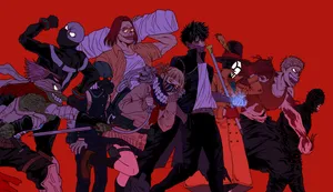 A Group Of Anime Characters Standing Together Wallpaper