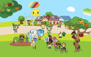 A Group Of People Are Standing Around A Tree Wallpaper