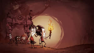 A Group Of People Walking Through A Dark Tunnel Wallpaper