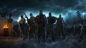 A Group Of Soldiers Standing In A Dark Field Wallpaper