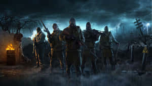 A Group Of Soldiers Standing In A Dark Field Wallpaper