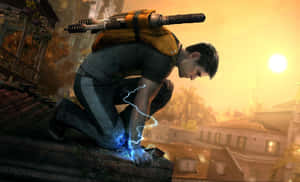 A Guy In Infamous Kneeling Down Wallpaper