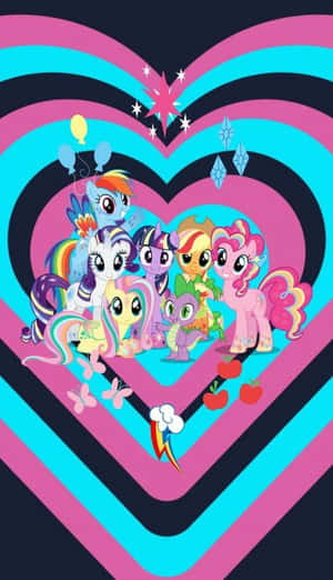 A Heart Shaped Heart With Many Little Pony Characters Wallpaper