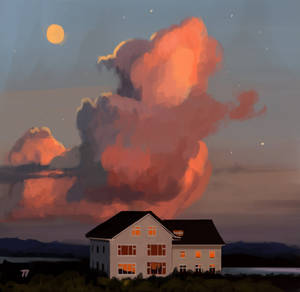 A Lofty View Of A House, Framed In Clouds Wallpaper