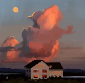 A Lofty View Of A House, Framed In Clouds Wallpaper