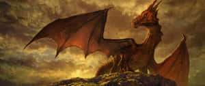 A Magnificent Green And Gold Dragon Rising Wallpaper
