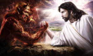 A Majestic Duel: Jesus Christ Confronting The Devil Wallpaper