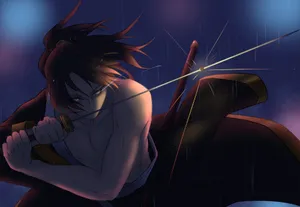 A Man Holding A Sword In The Rain Wallpaper