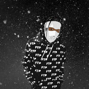 A Man In A Black And White Hoodie Standing In The Snow Wallpaper