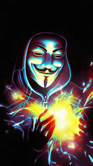 A Man In A Mask With A Glowing Light Wallpaper