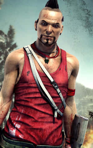 A Man In A Red Shirt Holding A Gun Wallpaper