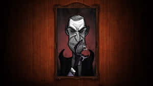 A Man Is Holding A Pipe In A Wooden Frame Wallpaper