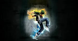 A Man Is Jumping In The Air With A Flame Wallpaper