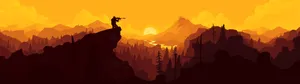 A Man Standing On Top Of A Mountain With A Sunset Behind Him Wallpaper