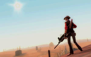 A Man With A Gun Is Standing On A Hill Wallpaper