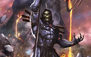 A Man With A Sword And A Sword In Front Of A Fire Wallpaper