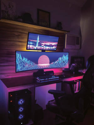 A Modern And Comfortable Computer Room Wallpaper