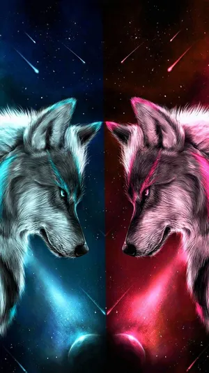 A Mystical Portrait Of A Fire Wolf Wallpaper