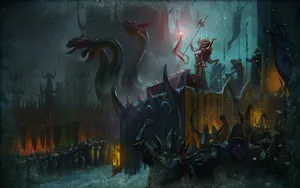 A Painting Of A Group Of People In A Dark Place Wallpaper