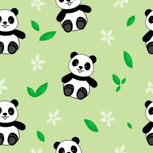 A Panda Bear Pattern With Leaves And Leaves Wallpaper