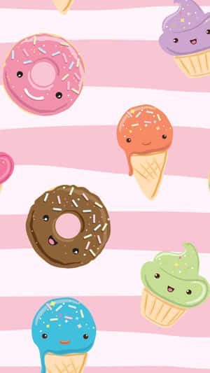 A Pattern Of Donuts And Ice Cream Wallpaper