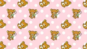 A Pattern With A Bear And A Polka Dot Wallpaper