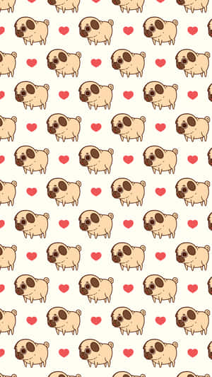A Pattern With Pugs And Hearts On It Wallpaper