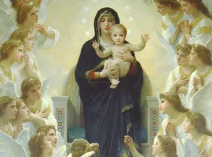 A Peaceful Image Of A Beautiful Rosary Wrapped Around A White Cross On A Catholic Church Altar. Wallpaper