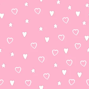 A Pink Background With White Hearts And Stars Wallpaper