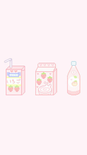 A Pink Box With Strawberries And Milk Wallpaper