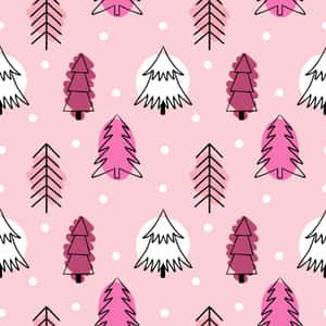A Pink Christmas Tree Pattern With Polka Dots Wallpaper