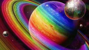 A Planet In Rainbow Galaxy Design Wallpaper