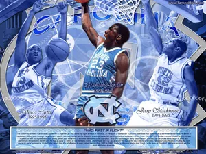 A Poster With A Basketball Player And A Basketball Player Wallpaper