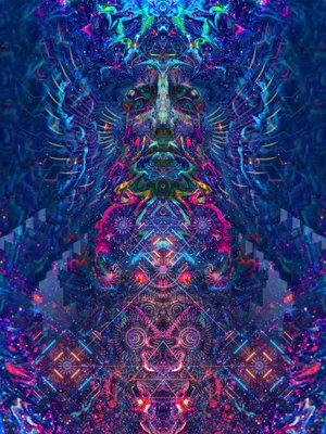 A Psychedelic Image Of A Man With A Blue And Purple Head Wallpaper