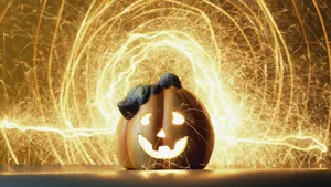 A Pumpkin With A Light Shining On It Wallpaper