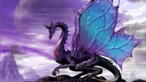 A Purple Dragon With Wings Flying In The Sky Wallpaper