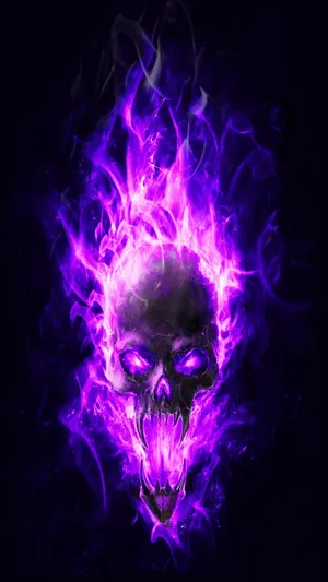 A Purple Skull With Flames On A Black Background Wallpaper