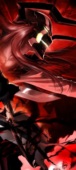 A Red And Black Anime Character With Long Hair Wallpaper