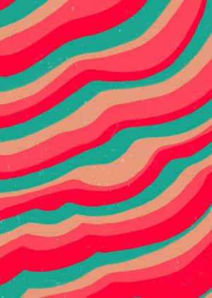 A Red And Green Striped Background With A Wavy Pattern Wallpaper