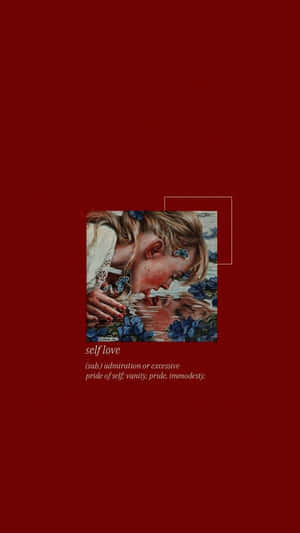 A Red Background With A Painting Of A Woman With Flowers Wallpaper