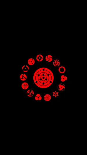 A Red Circle With Various Symbols On It Wallpaper