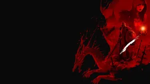 A Red Dragon With A Sword And A Sword Wallpaper