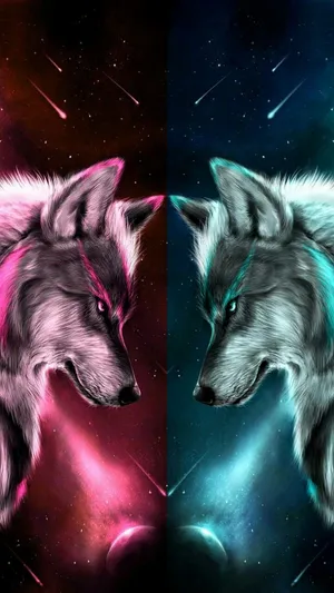 A Remarkable Duality Of A Wolf With Both Fire And Water Coexisting In Its Purest Form. Wallpaper