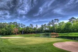 A Scenic Golf Course Surrounded By Trees. Wallpaper