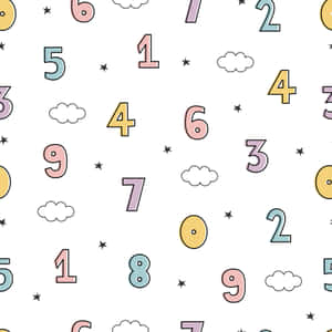 A Seamless Pattern With Numbers And Clouds Wallpaper