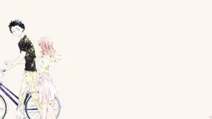 A Silent Voice Bike Couple Sketch Wallpaper