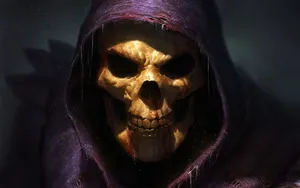 A Skull With A Purple Hood And A Knife Wallpaper